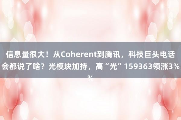 信息量很大！从Coherent到腾讯，科技巨头电话会都说了啥？光模块加持，高“光”159363领涨3%