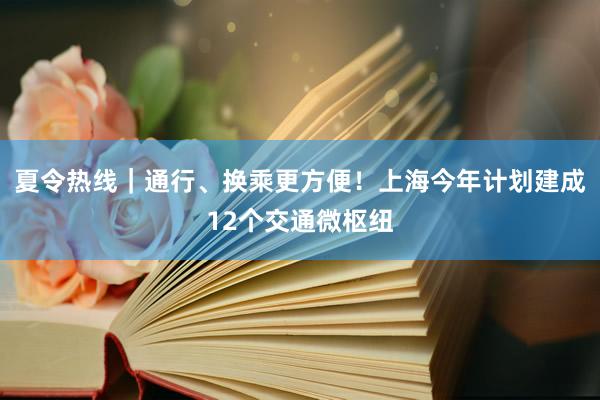 夏令热线｜通行、换乘更方便！上海今年计划建成12个交通微枢纽