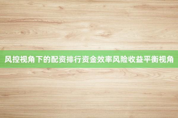风控视角下的配资排行资金效率风险收益平衡视角