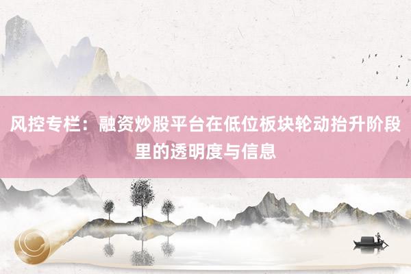 风控专栏：融资炒股平台在低位板块轮动抬升阶段里的透明度与信息