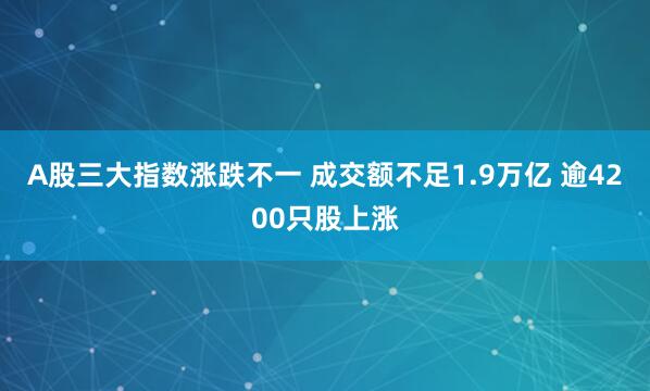 A股三大指数涨跌不一 成交额不足1.9万亿 逾4200只股上涨