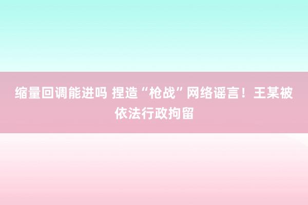 缩量回调能进吗 捏造“枪战”网络谣言！王某被依法行政拘留