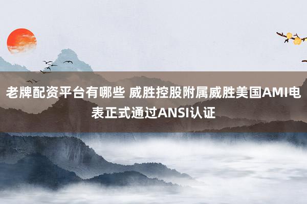 老牌配资平台有哪些 威胜控股附属威胜美国AMI电表正式通过ANSI认证