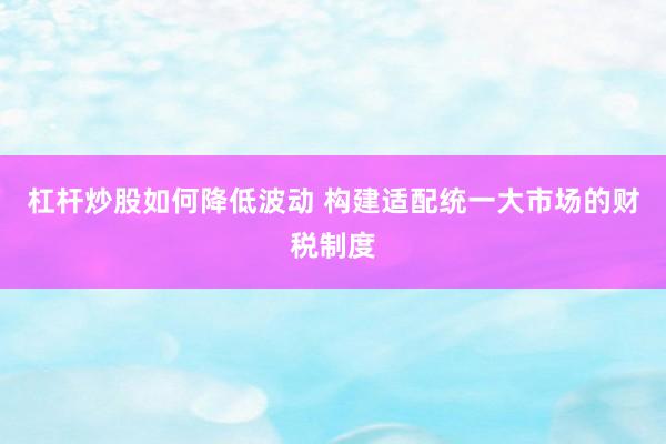 杠杆炒股如何降低波动 构建适配统一大市场的财税制度
